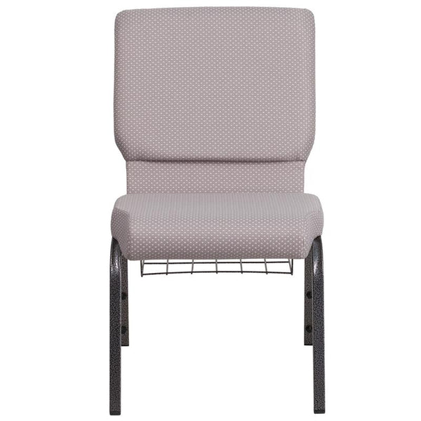 Flash Furniture HERCULES Series 18.5''W Church Chair in Gray Dot Fabric with Book Rack - Silver Vein Frame - FD-CH02185-SV-GYDOT-BAS-GG