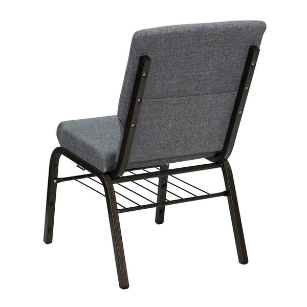 Flash Furniture HERCULES Series 18.5''W Church Chair in Gray Fabric with Book Rack - Gold Vein Frame - XU-CH-60096-BEIJING-GY-BAS-GG