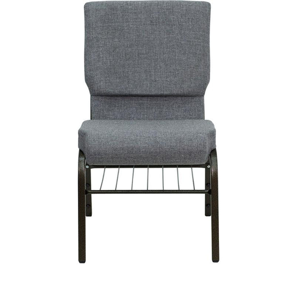 Flash Furniture HERCULES Series 18.5''W Church Chair in Gray Fabric with Book Rack - Gold Vein Frame - XU-CH-60096-BEIJING-GY-BAS-GG