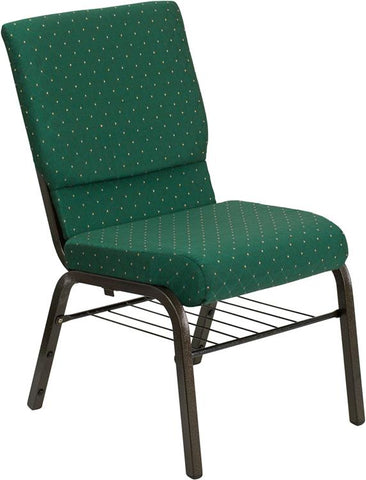 Flash Furniture HERCULES Series 18.5''W Church Chair in Green Patterned Fabric with Book Rack - Gold Vein Frame - XU-CH-60096-GN-BAS-GG