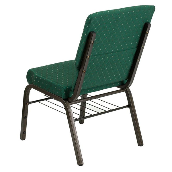 Flash Furniture HERCULES Series 18.5''W Church Chair in Green Patterned Fabric with Book Rack - Gold Vein Frame - XU-CH-60096-GN-BAS-GG