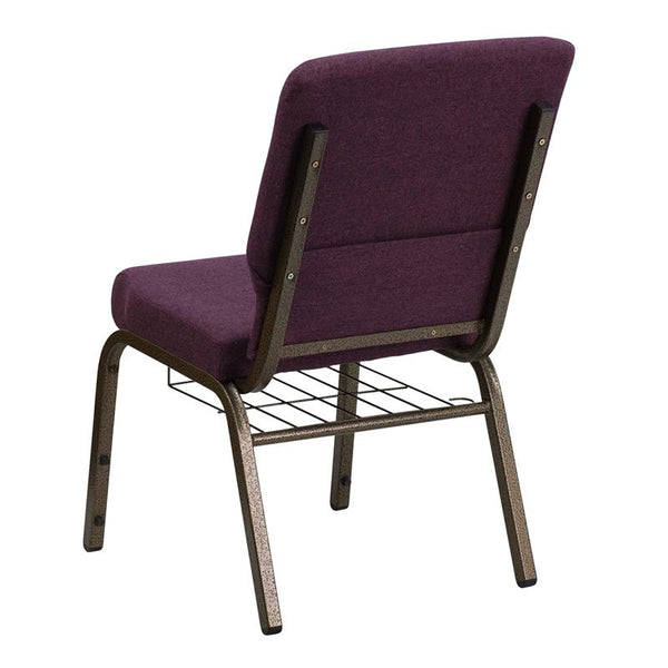 Flash Furniture HERCULES Series 18.5''W Church Chair in Plum Fabric with Cup Book Rack - Gold Vein Frame - FD-CH02185-GV-005-BAS-GG