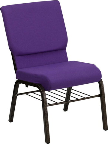 Flash Furniture HERCULES Series 18.5''W Church Chair in Purple Fabric with Book Rack - Gold Vein Frame - XU-CH-60096-PU-BAS-GG