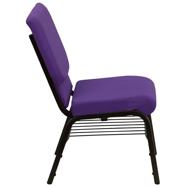 Flash Furniture HERCULES Series 18.5''W Church Chair in Purple Fabric with Book Rack - Gold Vein Frame - XU-CH-60096-PU-BAS-GG