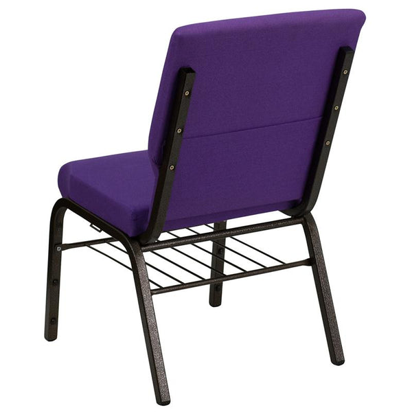 Flash Furniture HERCULES Series 18.5''W Church Chair in Purple Fabric with Book Rack - Gold Vein Frame - XU-CH-60096-PU-BAS-GG