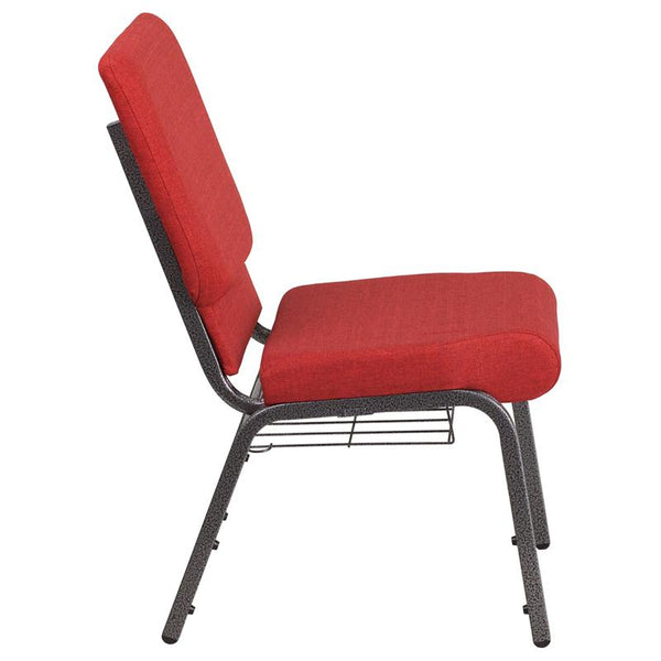 Flash Furniture HERCULES Series 18.5''W Church Chair in Red Fabric with Cup Book Rack - Silver Vein Frame - FD-CH02185-SV-RED-BAS-GG