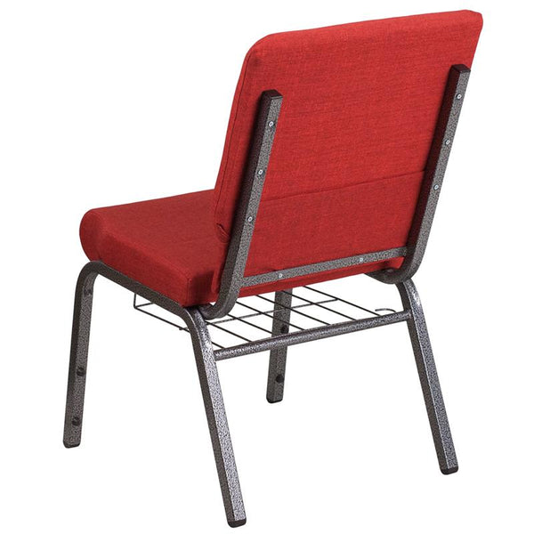 Flash Furniture HERCULES Series 18.5''W Church Chair in Red Fabric with Cup Book Rack - Silver Vein Frame - FD-CH02185-SV-RED-BAS-GG