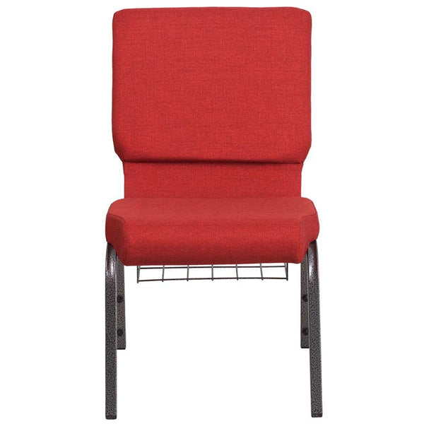 Flash Furniture HERCULES Series 18.5''W Church Chair in Red Fabric with Cup Book Rack - Silver Vein Frame - FD-CH02185-SV-RED-BAS-GG