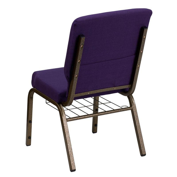 Flash Furniture HERCULES Series 18.5''W Church Chair in Royal Purple Fabric with Cup Book Rack - Gold Vein Frame - FD-CH02185-GV-ROY-BAS-GG