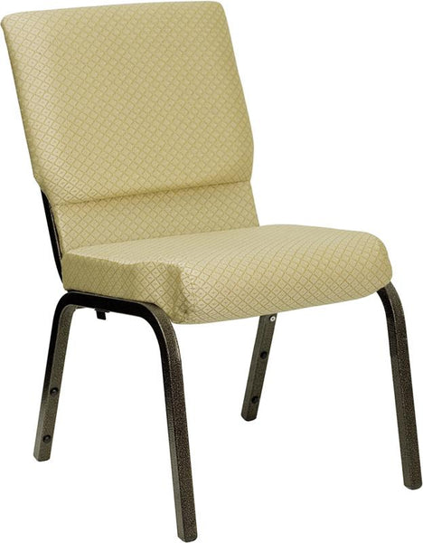 Flash Furniture HERCULES Series 18.5''W Stacking Church Chair in Beige Patterned Fabric - Gold Vein Frame - XU-CH-60096-BGE-GG