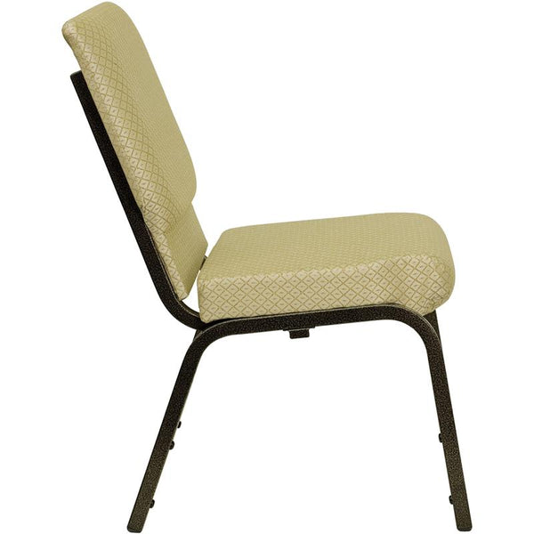 Flash Furniture HERCULES Series 18.5''W Stacking Church Chair in Beige Patterned Fabric - Gold Vein Frame - XU-CH-60096-BGE-GG