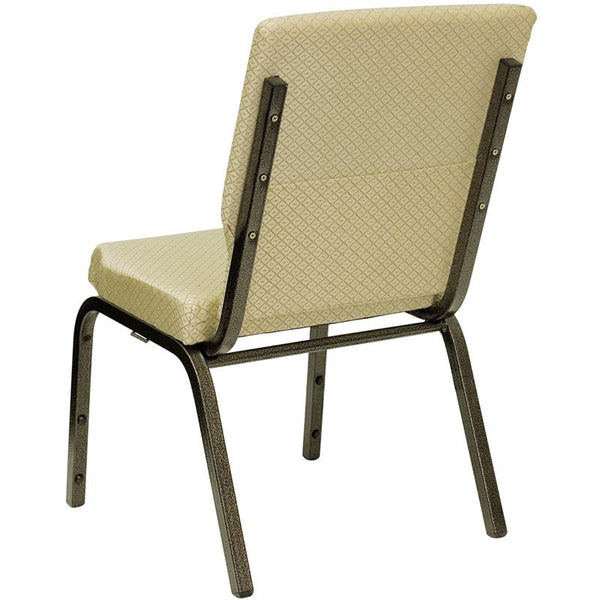 Flash Furniture HERCULES Series 18.5''W Stacking Church Chair in Beige Patterned Fabric - Gold Vein Frame - XU-CH-60096-BGE-GG