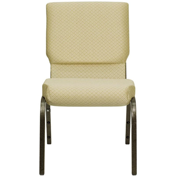 Flash Furniture HERCULES Series 18.5''W Stacking Church Chair in Beige Patterned Fabric - Gold Vein Frame - XU-CH-60096-BGE-GG