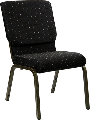 Flash Furniture HERCULES Series 18.5''W Stacking Church Chair in Black Dot Patterned Fabric - Gold Vein Frame - XU-CH-60096-BK-GG