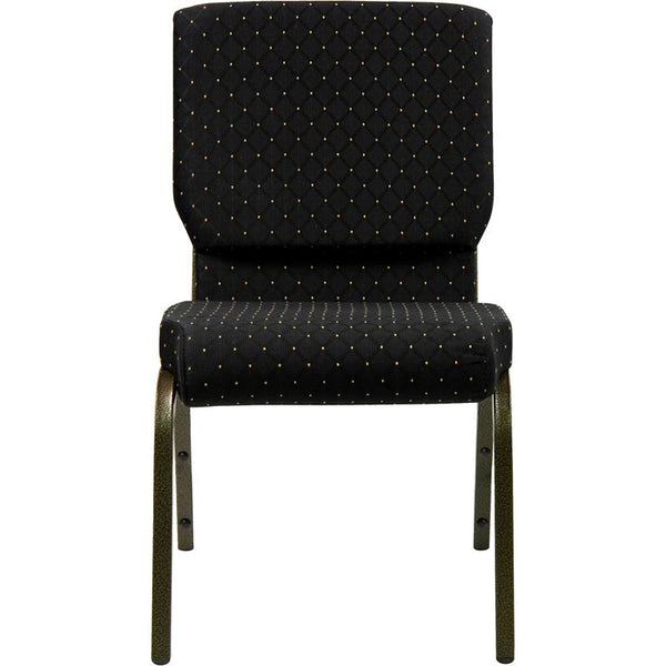 Flash Furniture HERCULES Series 18.5''W Stacking Church Chair in Black Dot Patterned Fabric - Gold Vein Frame - XU-CH-60096-BK-GG