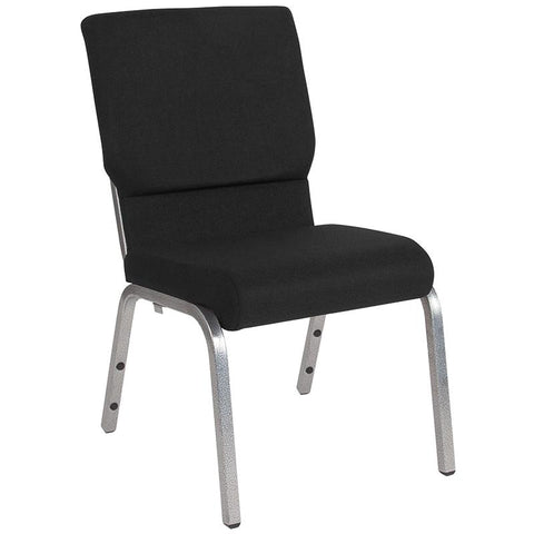 Flash Furniture HERCULES Series 18.5''W Stacking Church Chair in Black Fabric - Silver Vein Frame - XU-CH-60096-BK-SV-GG