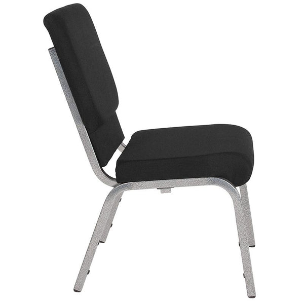 Flash Furniture HERCULES Series 18.5''W Stacking Church Chair in Black Fabric - Silver Vein Frame - XU-CH-60096-BK-SV-GG