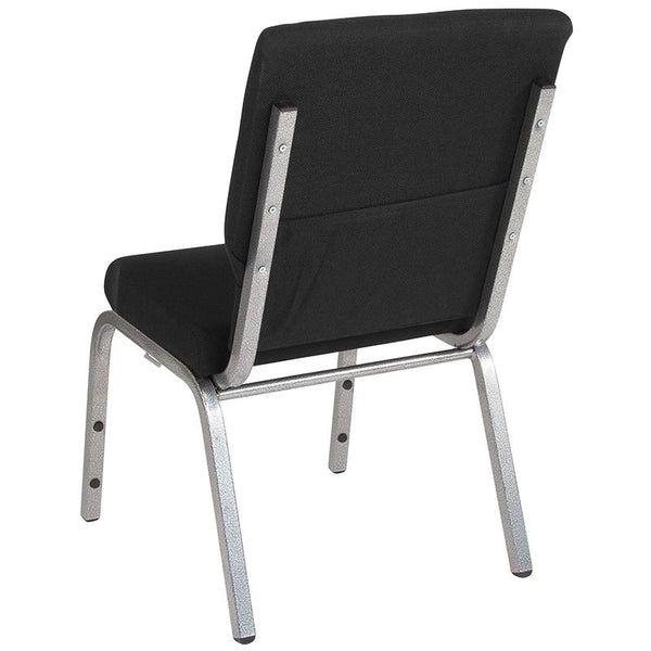 Flash Furniture HERCULES Series 18.5''W Stacking Church Chair in Black Fabric - Silver Vein Frame - XU-CH-60096-BK-SV-GG