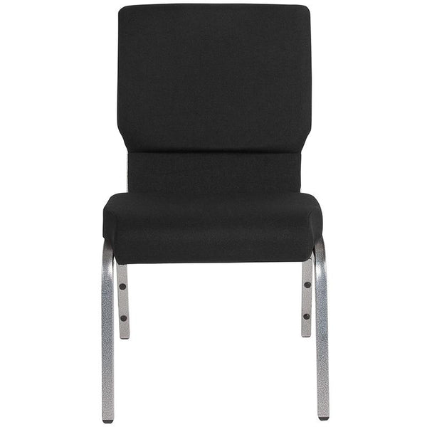 Flash Furniture HERCULES Series 18.5''W Stacking Church Chair in Black Fabric - Silver Vein Frame - XU-CH-60096-BK-SV-GG