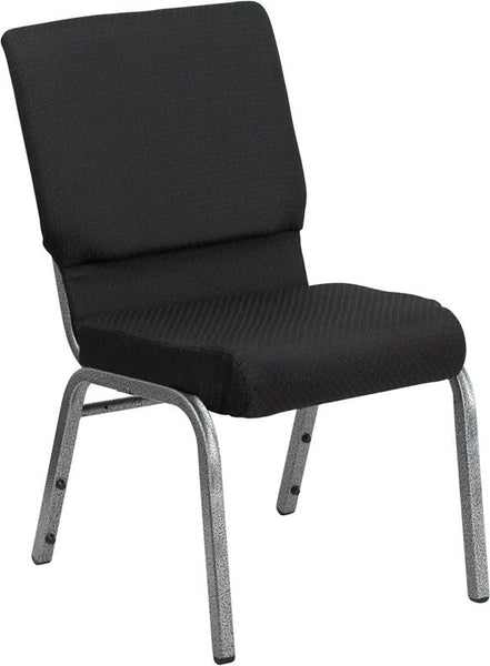 Flash Furniture HERCULES Series 18.5''W Stacking Church Chair in Black Patterned Fabric - Silver Vein Frame - FD-CH02185-SV-JP02-GG