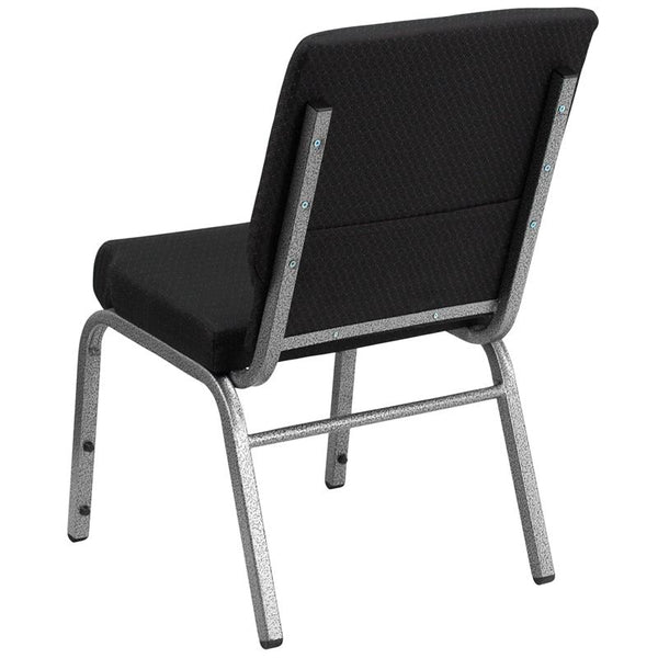 Flash Furniture HERCULES Series 18.5''W Stacking Church Chair in Black Patterned Fabric - Silver Vein Frame - FD-CH02185-SV-JP02-GG