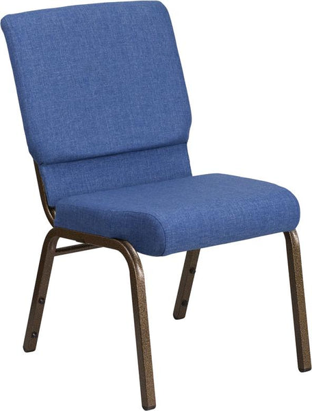 Flash Furniture HERCULES Series 18.5''W Stacking Church Chair in Blue Fabric - Gold Vein Frame - FD-CH02185-GV-BLUE-GG