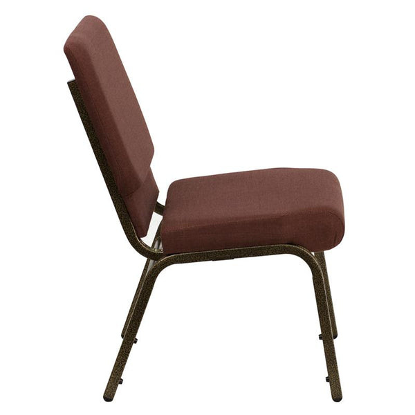 Flash Furniture HERCULES Series 18.5''W Stacking Church Chair in Brown Fabric - Gold Vein Frame - FD-CH02185-GV-10355-GG