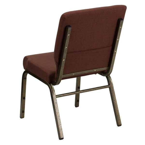 Flash Furniture HERCULES Series 18.5''W Stacking Church Chair in Brown Fabric - Gold Vein Frame - FD-CH02185-GV-10355-GG