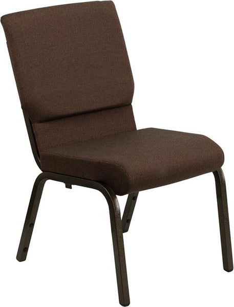 Flash Furniture HERCULES Series 18.5''W Stacking Church Chair in Brown Fabric - Gold Vein Frame - XU-CH-60096-BN-GG