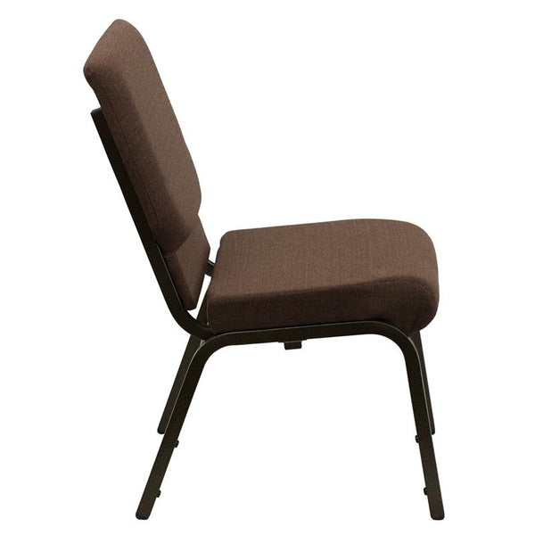 Flash Furniture HERCULES Series 18.5''W Stacking Church Chair in Brown Fabric - Gold Vein Frame - XU-CH-60096-BN-GG