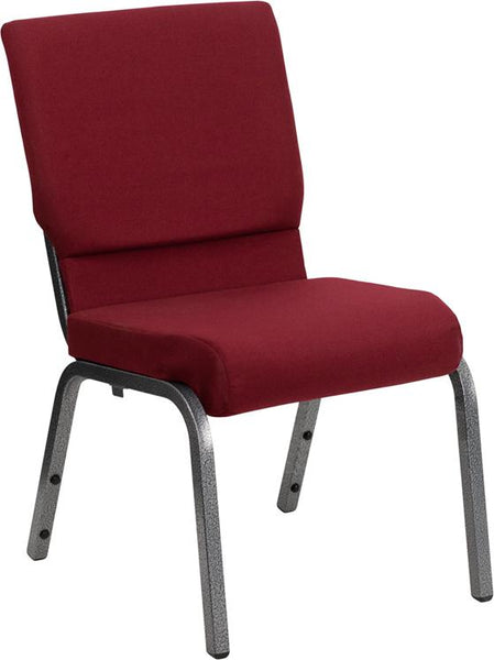 Flash Furniture HERCULES Series 18.5''W Stacking Church Chair in Burgundy Fabric - Silver Vein Frame - XU-CH-60096-BY-SILV-GG