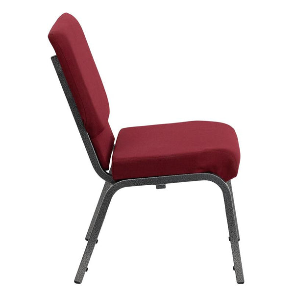 Flash Furniture HERCULES Series 18.5''W Stacking Church Chair in Burgundy Fabric - Silver Vein Frame - XU-CH-60096-BY-SILV-GG