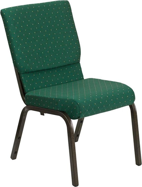 Flash Furniture HERCULES Series 18.5''W Stacking Church Chair in Green Patterned Fabric - Gold Vein Frame - XU-CH-60096-GN-GG