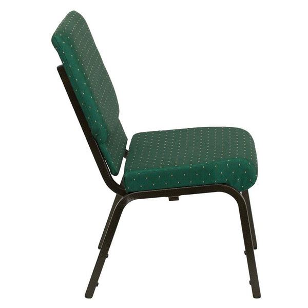 Flash Furniture HERCULES Series 18.5''W Stacking Church Chair in Green Patterned Fabric - Gold Vein Frame - XU-CH-60096-GN-GG