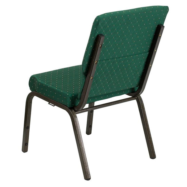 Flash Furniture HERCULES Series 18.5''W Stacking Church Chair in Green Patterned Fabric - Gold Vein Frame - XU-CH-60096-GN-GG