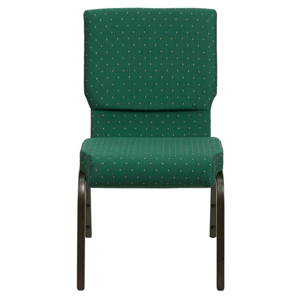 Flash Furniture HERCULES Series 18.5''W Stacking Church Chair in Green Patterned Fabric - Gold Vein Frame - XU-CH-60096-GN-GG