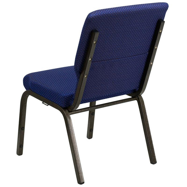 Flash Furniture HERCULES Series 18.5''W Stacking Church Chair in Navy Blue Patterned Fabric - Gold Vein Frame - XU-CH-60096-NVY-DOT-GG