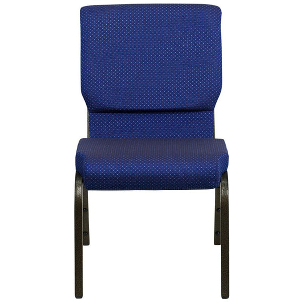 Flash Furniture HERCULES Series 18.5''W Stacking Church Chair in Navy Blue Patterned Fabric - Gold Vein Frame - XU-CH-60096-NVY-DOT-GG