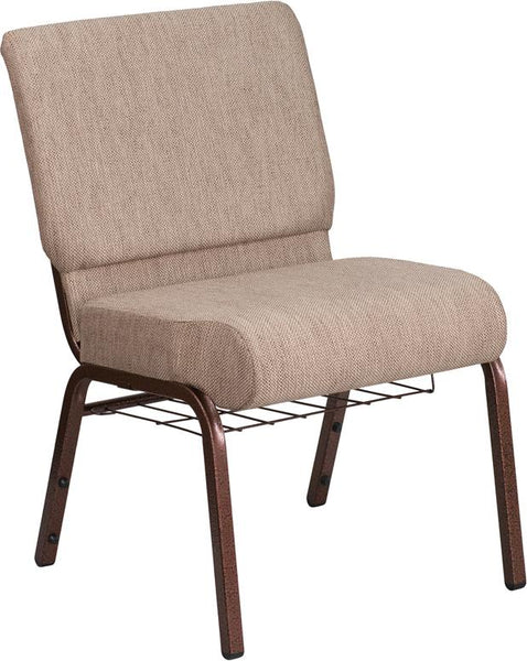 Flash Furniture HERCULES Series 21''W Church Chair in Beige Fabric with Book Rack - Copper Vein Frame - FD-CH0221-4-CV-BGE1-BAS-GG