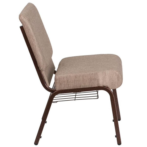 Flash Furniture HERCULES Series 21''W Church Chair in Beige Fabric with Book Rack - Copper Vein Frame - FD-CH0221-4-CV-BGE1-BAS-GG