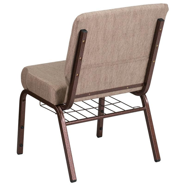 Flash Furniture HERCULES Series 21''W Church Chair in Beige Fabric with Book Rack - Copper Vein Frame - FD-CH0221-4-CV-BGE1-BAS-GG