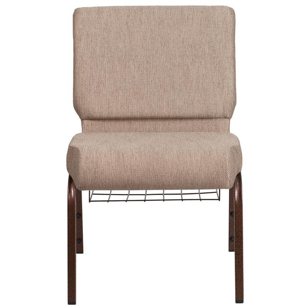 Flash Furniture HERCULES Series 21''W Church Chair in Beige Fabric with Book Rack - Copper Vein Frame - FD-CH0221-4-CV-BGE1-BAS-GG