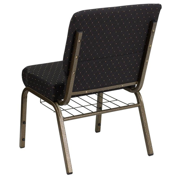 Flash Furniture HERCULES Series 21''W Church Chair in Black Dot Patterned Fabric with Cup Book Rack - Gold Vein Frame - FD-CH0221-4-GV-S0806-BAS-GG