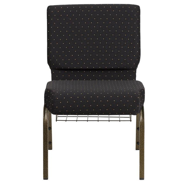 Flash Furniture HERCULES Series 21''W Church Chair in Black Dot Patterned Fabric with Cup Book Rack - Gold Vein Frame - FD-CH0221-4-GV-S0806-BAS-GG