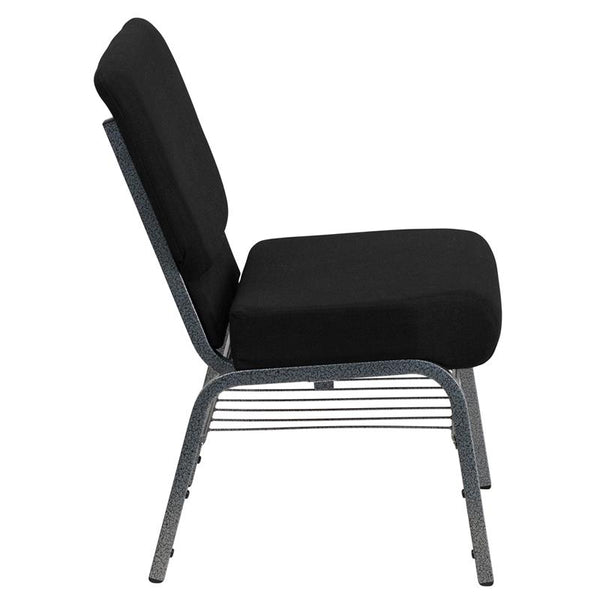 Flash Furniture HERCULES Series 21''W Church Chair in Black Fabric with Book Rack - Silver Vein Frame - XU-CH0221-BK-SV-BAS-GG