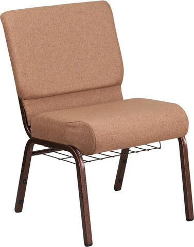 Flash Furniture HERCULES Series 21''W Church Chair in Caramel Fabric with Cup Book Rack - Copper Vein Frame - FD-CH0221-4-CV-BN-BAS-GG