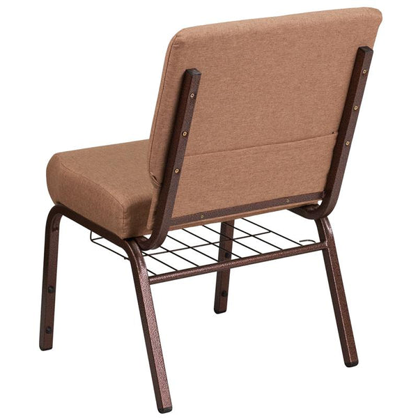 Flash Furniture HERCULES Series 21''W Church Chair in Caramel Fabric with Cup Book Rack - Copper Vein Frame - FD-CH0221-4-CV-BN-BAS-GG