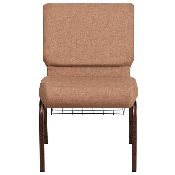 Flash Furniture HERCULES Series 21''W Church Chair in Caramel Fabric with Cup Book Rack - Copper Vein Frame - FD-CH0221-4-CV-BN-BAS-GG