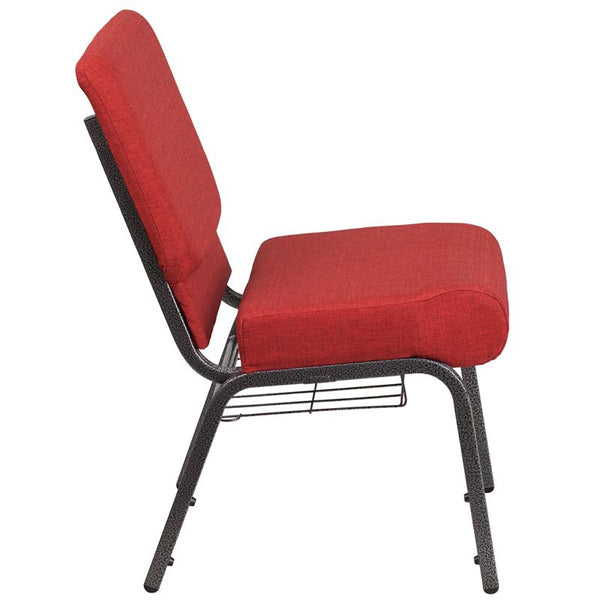 Flash Furniture HERCULES Series 21''W Church Chair in Crimson Fabric with Cup Book Rack - Silver Vein Frame - FD-CH0221-4-SV-RED-BAS-GG