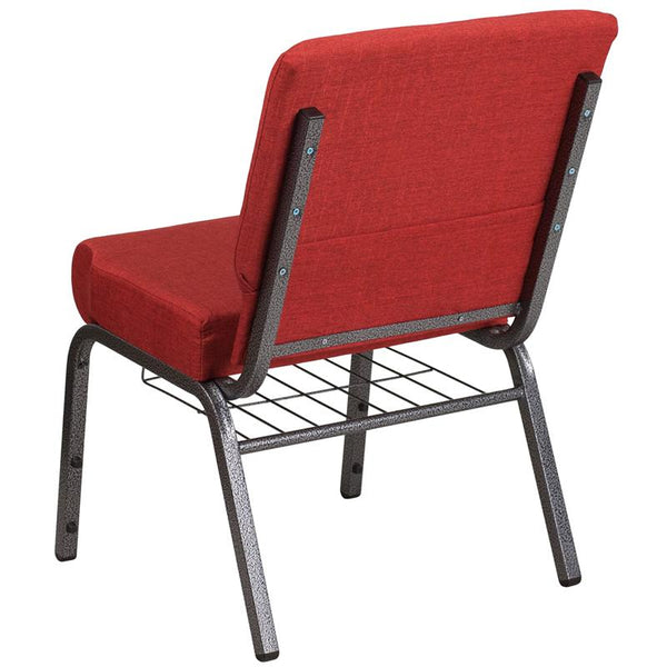 Flash Furniture HERCULES Series 21''W Church Chair in Crimson Fabric with Cup Book Rack - Silver Vein Frame - FD-CH0221-4-SV-RED-BAS-GG